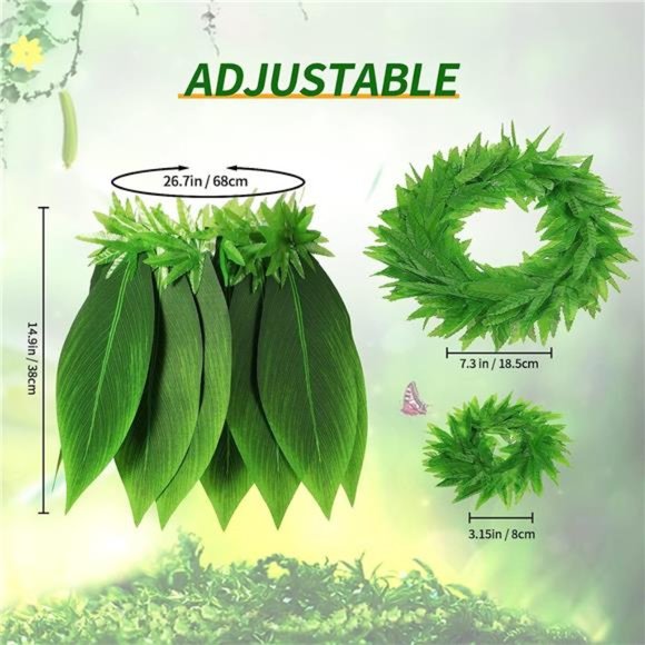 Hawaiian Leaf Hula Skirt and Leis Set Include Tropical Fern Leaf Headband - Picture 2 of 7